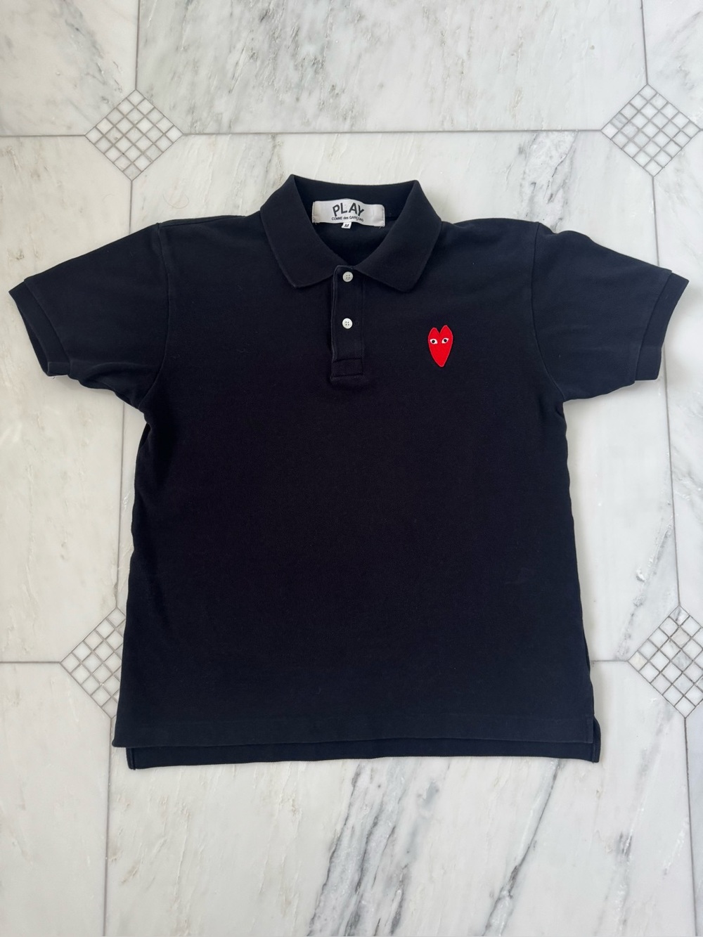Comme des Garcons  Black Polo with Red Heart Patch